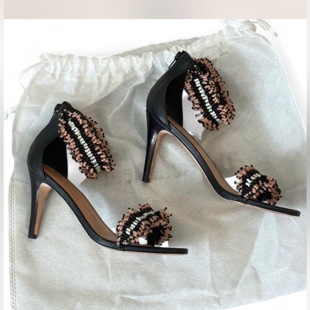 Ulla Johnson Beaded Leather Heels Black Size 10 IT 40 Exquisite Detail